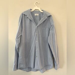 Calvin Klein Dress Shirt Casual Regular Fit Button Front Blue White Size M L